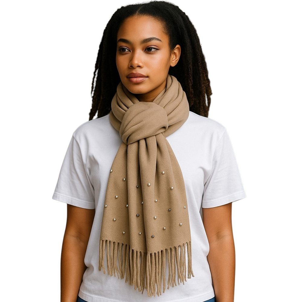 Jessica McClintock Beige Pearl Fringe Scarf Wrap Shawl